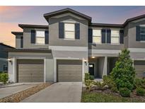 Charming townhome with well-maintained landscaping, two-car garage, and neutral color scheme at 3629 Bellmeade Ct, Wesley Chapel, FL 33543