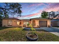 Charming single-story home featuring a well-maintained lawn, neutral stucco, and a cozy, inviting facade at 1032 Jambalana Dr, Holiday, FL 34691