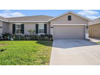 Charming single-story home with a well-manicured lawn and attached two-car garage at 18184 Turning Leaf Cir, Land O Lakes, FL 34638