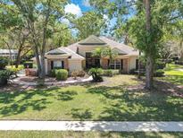 Charming one-story home with manicured lawn and mature trees, creating a tranquil and inviting curb appeal at 6109 Kingbird Manor Dr, Lithia, FL 33547