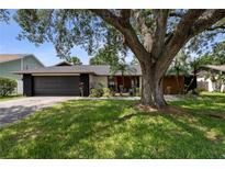 Charming single-story home featuring a well-maintained lawn and mature landscaping with a beautiful shade tree at 4715 Kemble Ct, Tampa, FL 33624