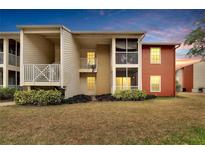 The exterior shows the multi-story condos with muted tones, balconies and green landscaping at 209 Lake Brook Cir # 104, Brandon, FL 33511
