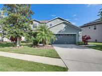 Charming two-story home with a well-maintained lawn, beautiful landscaping, and attached two car garage at 18734 Burndall Ct, Land O Lakes, FL 34638