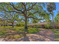 Charming one-story home with a brick driveway and mature landscaping providing ample shade at 4302 W Woodmere Rd, Tampa, FL 33609