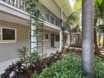 Inviting exterior showcasing lush landscaping and charming building architecture with balconies and a serene pathway at 212 S Church Ave # 105, Tampa, FL 33609