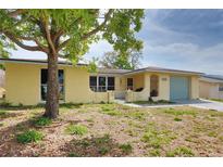 Charming single-story home featuring a well-lit exterior and a neatly maintained front yard at 9836 Rainbow Ln, Port Richey, FL 34668