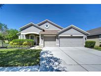 Charming single-story home with well-manicured lawn and three-car garage at 10868 Breaking Rocks Dr, Tampa, FL 33647