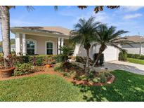 Charming home with lush landscaping, healthy green lawn, and decorative potted plants at 11225 Godwit Ct, New Port Richey, FL 34654