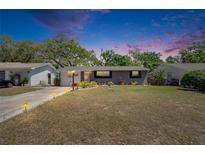 Charming home featuring a well-manicured front yard and inviting exterior lighting at 1655 Owen Dr, Clearwater, FL 33759