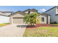 Charming single-Gathering home featuring a well-maintained lawn and a two-car garage at 11922 Winterset Cove Dr, Riverview, FL 33579