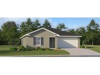 Charming single-story home featuring a well-manicured lawn and attached two-car garage at 13174 Goldstone Ct, Wimauma, FL 33598