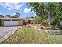 Charming home with a well-maintained front yard, lush landscaping and a two-car garage at 7020 Oakview Cir, Tampa, FL 33634