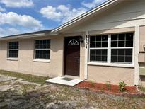 Charming single-story home featuring a brown front door, a tile entryway, and well-maintained landscaping at 8804 Briar Hollow Ct, Tampa, FL 33634