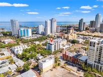 Stunning aerial view of condo in an urban location with city and ocean views at 475 2Nd N St # 201, St Petersburg, FL 33701