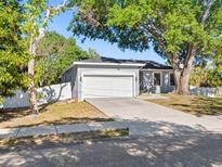 Charming home featuring a two-car garage and a well-maintained front yard with mature trees at 303 National Orange Ave, Oldsmar, FL 34677