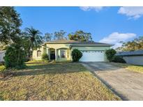 Charming single-story home with a well-manicured lawn and attached two-car garage at 3545 E Lake Dr, Land O Lakes, FL 34639