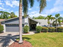 Charming single-Gathering home featuring a well-manicured lawn and mature tropical landscaping at 8305 Palma Vista Ln, Tampa, FL 33614