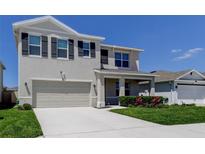 Charming two-story home with a two-car garage, well-maintained lawn, and lovely landscaping at 2933 Maiden Grass Isle, Wesley Chapel, FL 33543