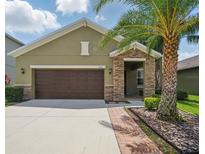 Charming single-Gathering home featuring a stone-accented entryway and well-maintained landscaping at 11712 Winterset Cove Dr, Riverview, FL 33579