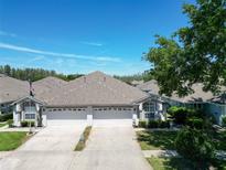 Charming home featuring a two-car garage and well-maintained landscaping beneath a clear, sunny sky at 19337 Weymouth Dr, Land O Lakes, FL 34638