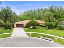 Charming single-story home with mature landscaping and a two-car garage, set back on a circular driveway at 12217 Snead Pl, Tampa, FL 33624