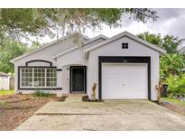 Charming single-story home with a white exterior, black trim, and attached garage for modern curb appeal at 538 Summer Sails Dr, Valrico, FL 33594