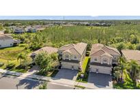 Beautiful aerial view of the home nestled within lush greenery and manicured lawns on a sunny day at 2495 Oakwood Preserve Dr, Wesley Chapel, FL 33543