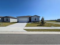 Charming single-story home with a well-manicured lawn and a two-car garage at 209 Lazy Shore Dr, Nokomis, FL 34275