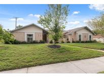 Charming single-story home featuring a brick facade, well-manicured lawn, and mature tree in the front yard at 2906 Beagle Pl, Seffner, FL 33584
