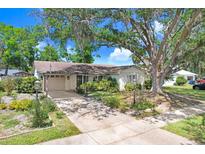 Charming single-story home featuring a large tree, two-car garage, and well-maintained landscaping at 7703 W Hiawatha St, Tampa, FL 33615