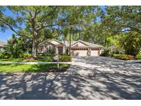Charming single-story home with a three-car garage, mature landscaping, and a spacious driveway at 12523 Riverglen Dr, Riverview, FL 33569