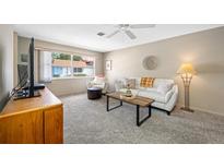 Cozy living room with a large window providing natural light, paired with white furniture and decor at 6920 Lafayette N # 6920, Pinellas Park, FL 33781