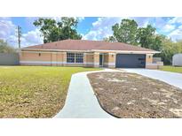 Charming single-story home with a well-manicured lawn and inviting walkway, perfect for suburban living at 8054 Spring Hill Dr, Spring Hill, FL 34606