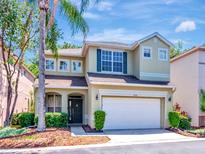 Charming two-story home with a well-manicured lawn, lush landscaping, and an attached two-car garage at 10501 Dotham Ct, Tampa, FL 33626