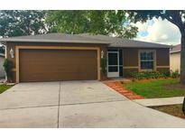 Charming single-story home with a two-car garage and well-maintained front yard landscaping at 13622 Tramore Dr, Odessa, FL 33556