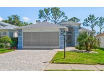 Charming single-Gathering home featuring a well-maintained lawn, a screened garage, and lovely landscaping at 11250 Hollander Ave, Hudson, FL 34667