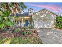 Charming home with a blue door, a well-kept lawn and professional landscaping at 6230 Gannetdale Dr, Lithia, FL 33547