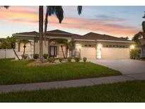 Charming single-story home with a well-manicured lawn, mature trees, and a three-car garage at 2816 Pankaw Ln, Valrico, FL 33596