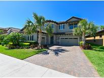 Stunning two-story home featuring a paver driveway, mature landscaping, and a two-car garage at 21794 Pristine Lake Blvd, Land O Lakes, FL 34637