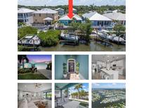 Waterfront home with boat dock, colorful exterior, and lush landscaping in a serene coastal community at 424 Bahama Grande Blvd, Apollo Beach, FL 33572