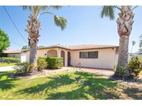 Charming single-story home with a well-manicured lawn and beautiful mature palm trees in the front yard at 5921 Denver Ne St, St Petersburg, FL 33703