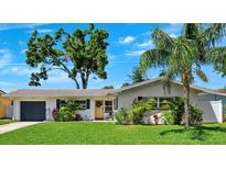 Charming home features a manicured lawn, painted exterior, and lush tropical landscaping at 1648 Arbor Dr, Clearwater, FL 33756