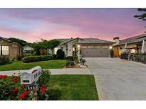 Charming single-story home featuring a well-manicured lawn, beautiful landscaping, and a spacious two-car garage at 1511 Woonsocket Ln, Brandon, FL 33511