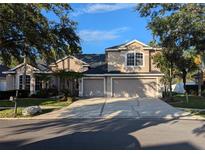Charming two-story home featuring a three-car garage, landscaped front yard, and a well-maintained driveway at 19116 Nature Palm Ln, Tampa, FL 33647