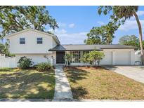 Charming two-story home with a well-manicured lawn and an attached two car garage at 8302 W Pocahontas Ave, Tampa, FL 33615
