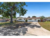 Charming single-story home featuring a long driveway, well-kept lawn, and beautiful mature shade tree in the front yard at 1711 S Patlin Cir, Largo, FL 33770