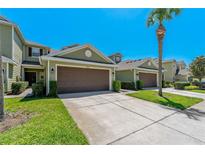 Inviting townhome with a lush lawn, featuring a two-car garage and well-maintained landscaping at 20117 Indian Rosewood Dr, Tampa, FL 33647