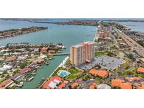 Stunning aerial view of a waterfront community featuring a high-rise condo with water views at 4900 Brittany S Dr # 211, St Petersburg, FL 33715