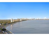 Stunning city skyline view from the waterfront property with blue skies above reflecting off the water at 3301 Bayshore Blvd # 2207B, Tampa, FL 33629