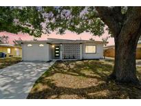 Charming one-story home featuring a well-manicured lawn and an eye-catching breeze block accent wall at 5121 Flamingo N Dr, St Petersburg, FL 33714